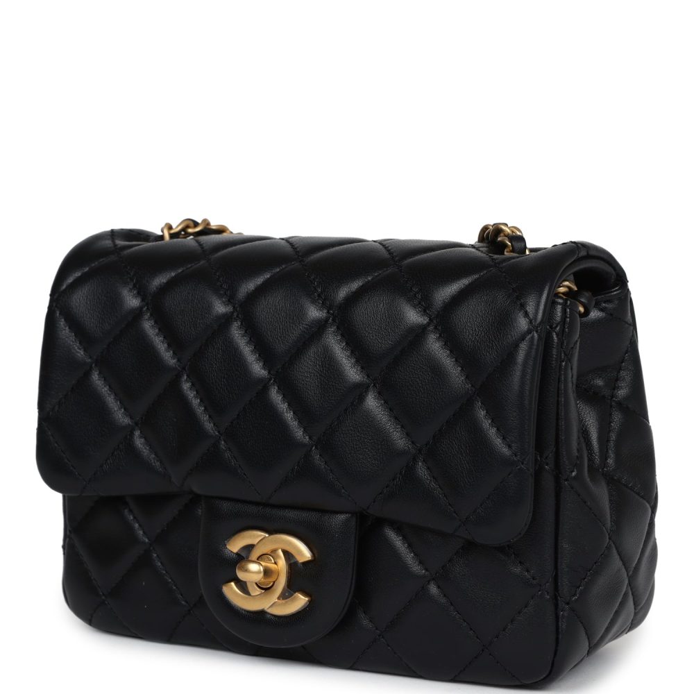 Chanel Mini Square Pearl Crush Flap Bag Black Lambskin Antique Gold Hardware - Image 5