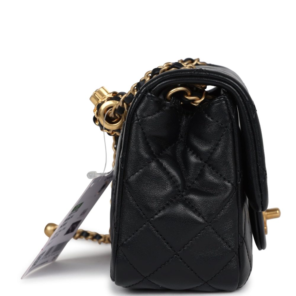 Chanel Mini Square Pearl Crush Flap Bag Black Lambskin Antique Gold Hardware - Image 3