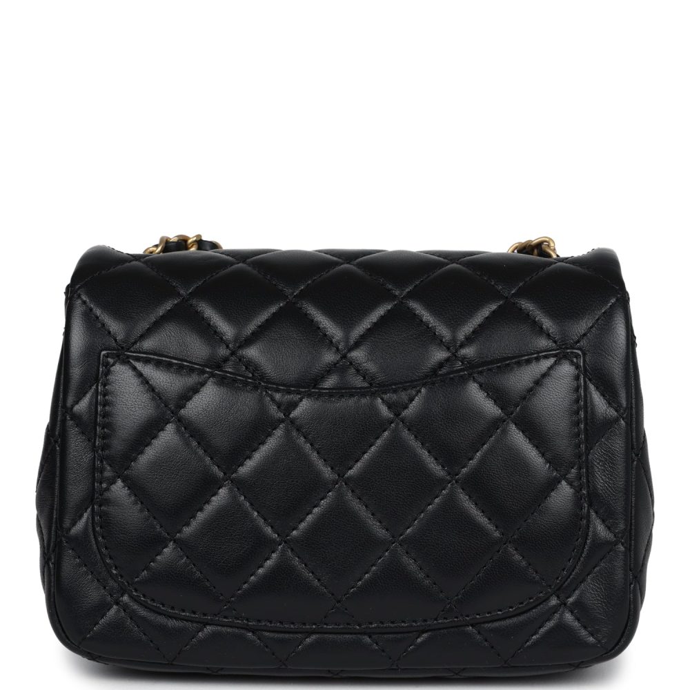 Chanel Mini Square Pearl Crush Flap Bag Black Lambskin Antique Gold Hardware - Image 4