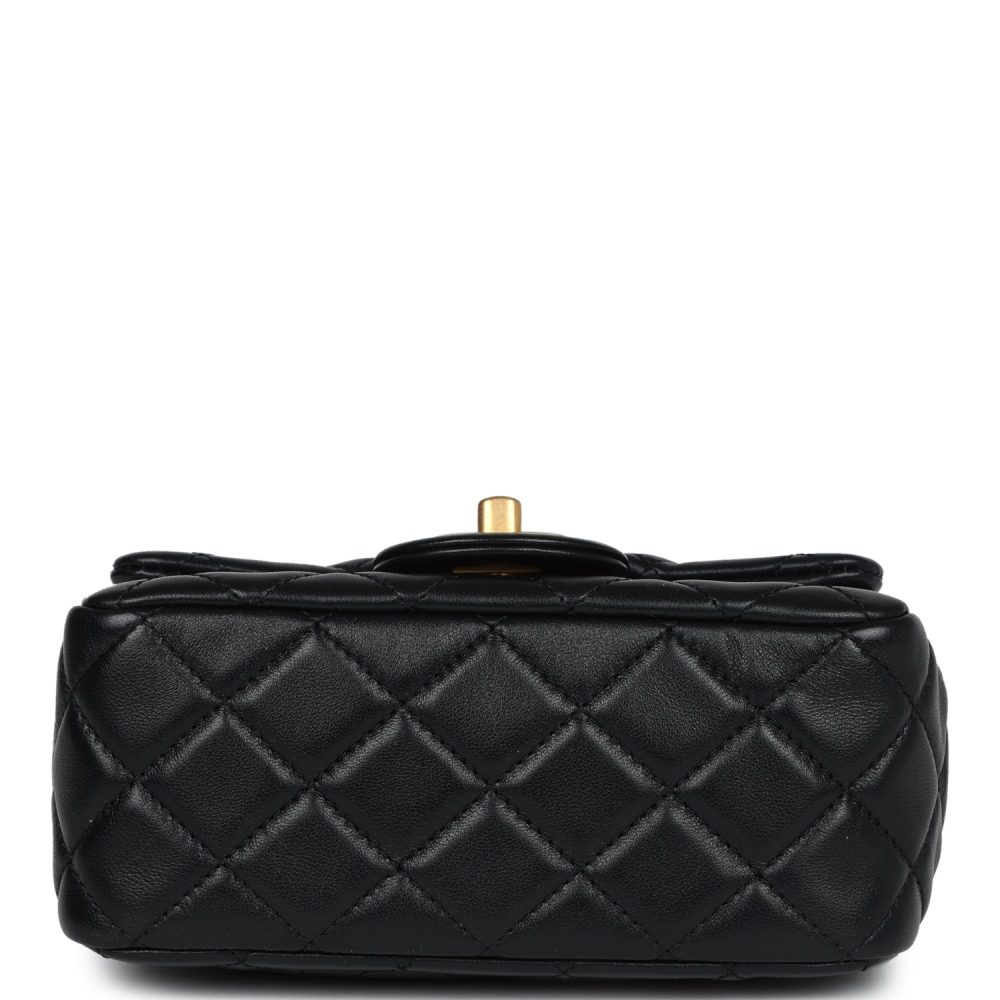 Chanel Mini Square Pearl Crush Flap Bag Black Lambskin Antique Gold Hardware - Image 6
