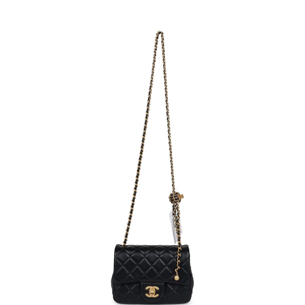 Chanel Mini Square Pearl Crush Flap Bag Black Lambskin Antique Gold Hardware - Image 7