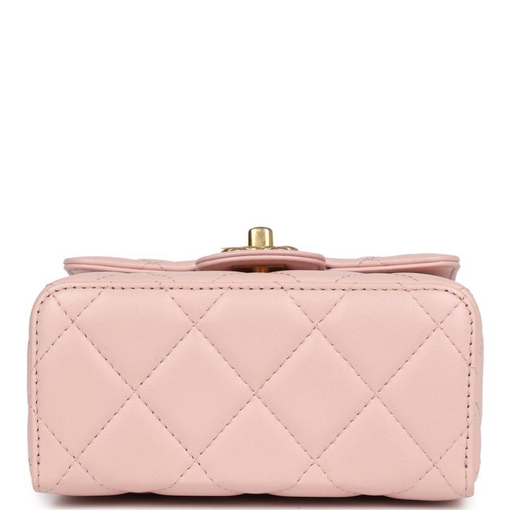 Chanel Mini Square Top Handle Flap Light Pink Lambskin Antique Gold Hardware - Image 6