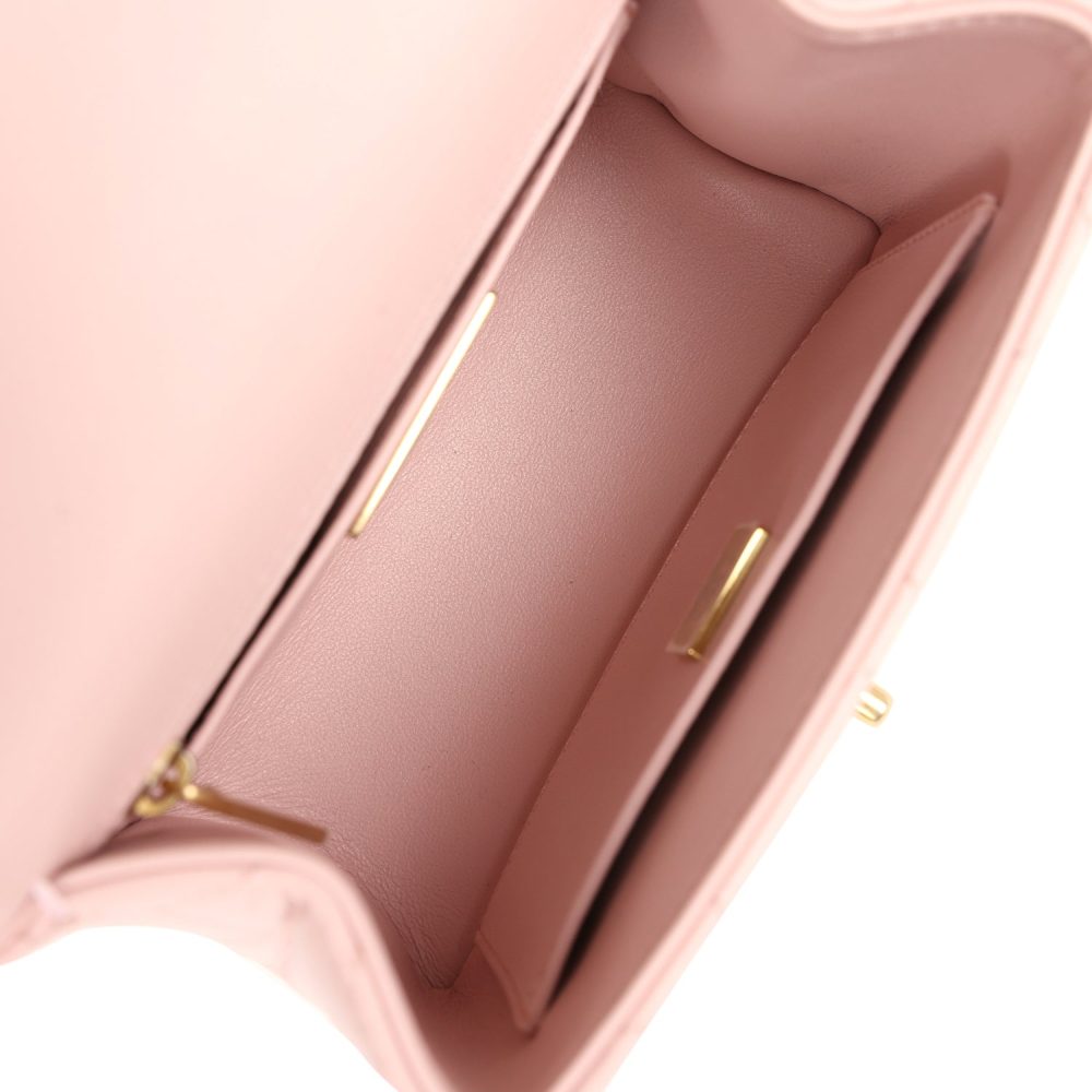 Chanel Mini Square Top Handle Flap Light Pink Lambskin Antique Gold Hardware - Image 8