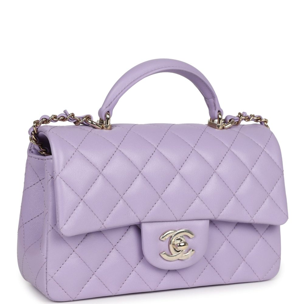Chanel Mini Rectangular Flap Bag with Top Handle Lilac Lambskin Light Gold Hardware - Image 2