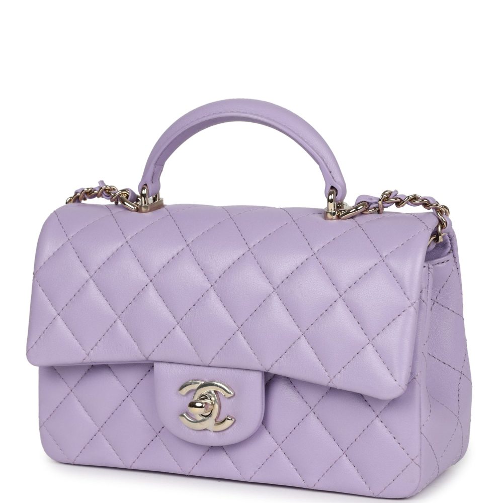 Chanel Mini Rectangular Flap Bag with Top Handle Lilac Lambskin Light Gold Hardware - Image 5