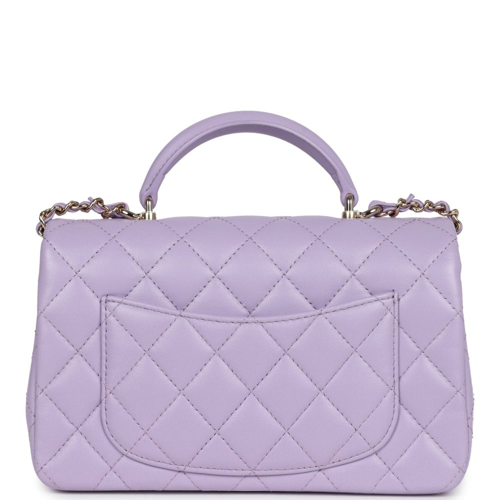 Chanel Mini Rectangular Flap Bag with Top Handle Lilac Lambskin Light Gold Hardware - Image 4