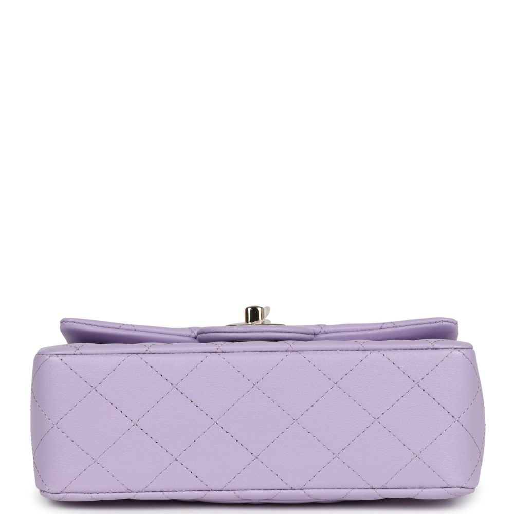 Chanel Mini Rectangular Flap Bag with Top Handle Lilac Lambskin Light Gold Hardware - Image 6