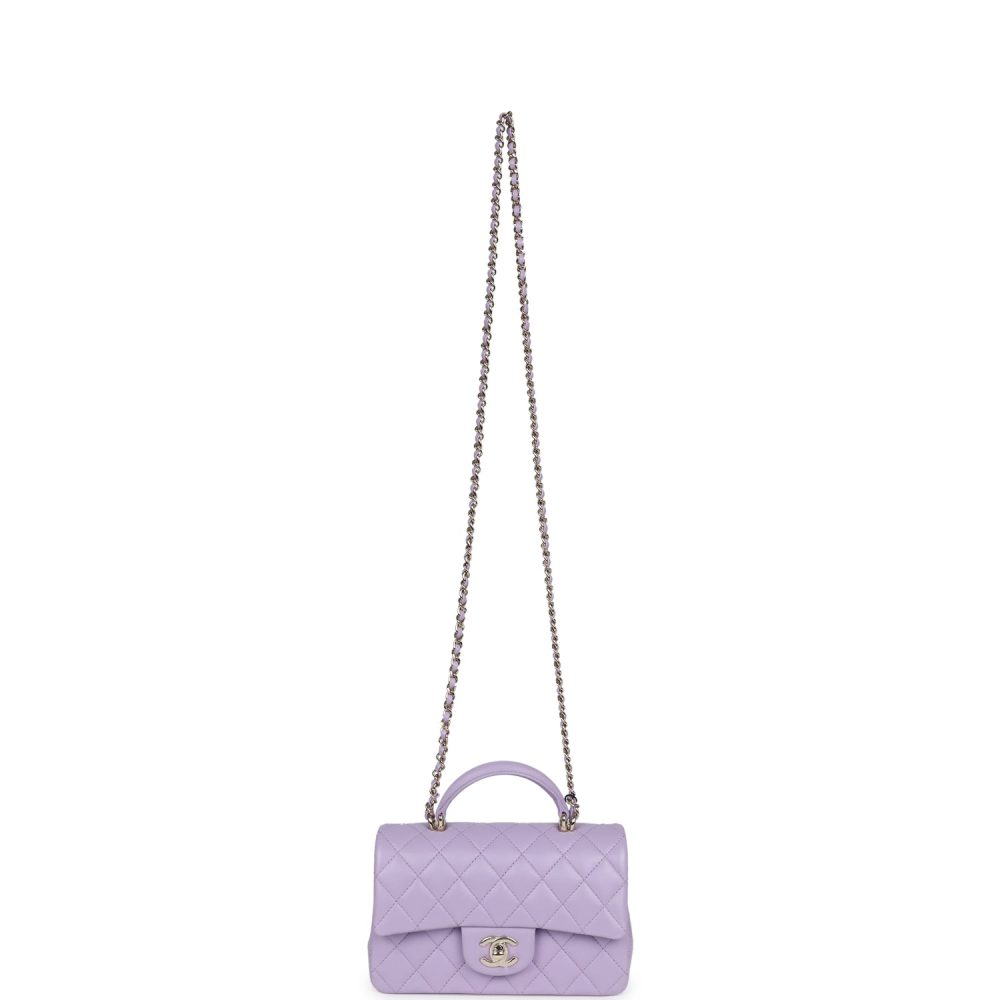 Chanel Mini Rectangular Flap Bag with Top Handle Lilac Lambskin Light Gold Hardware - Image 7
