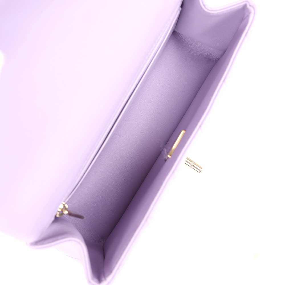 Chanel Mini Rectangular Flap Bag with Top Handle Lilac Lambskin Light Gold Hardware - Image 8