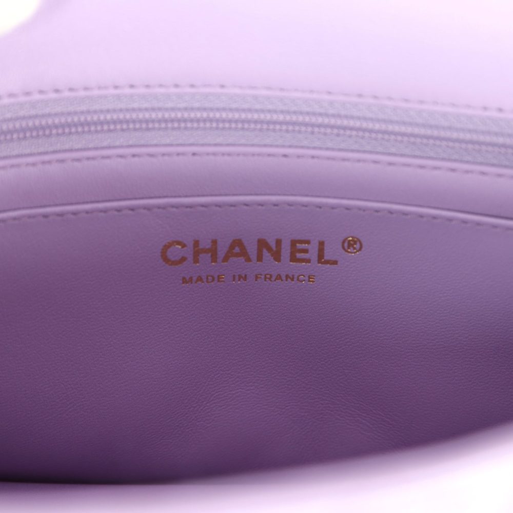 Chanel Mini Rectangular Flap Bag with Top Handle Lilac Lambskin Light Gold Hardware - Image 9