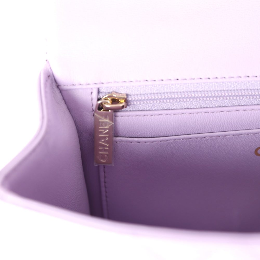 Chanel Mini Rectangular Flap Bag with Top Handle Lilac Lambskin Light Gold Hardware - Image 10