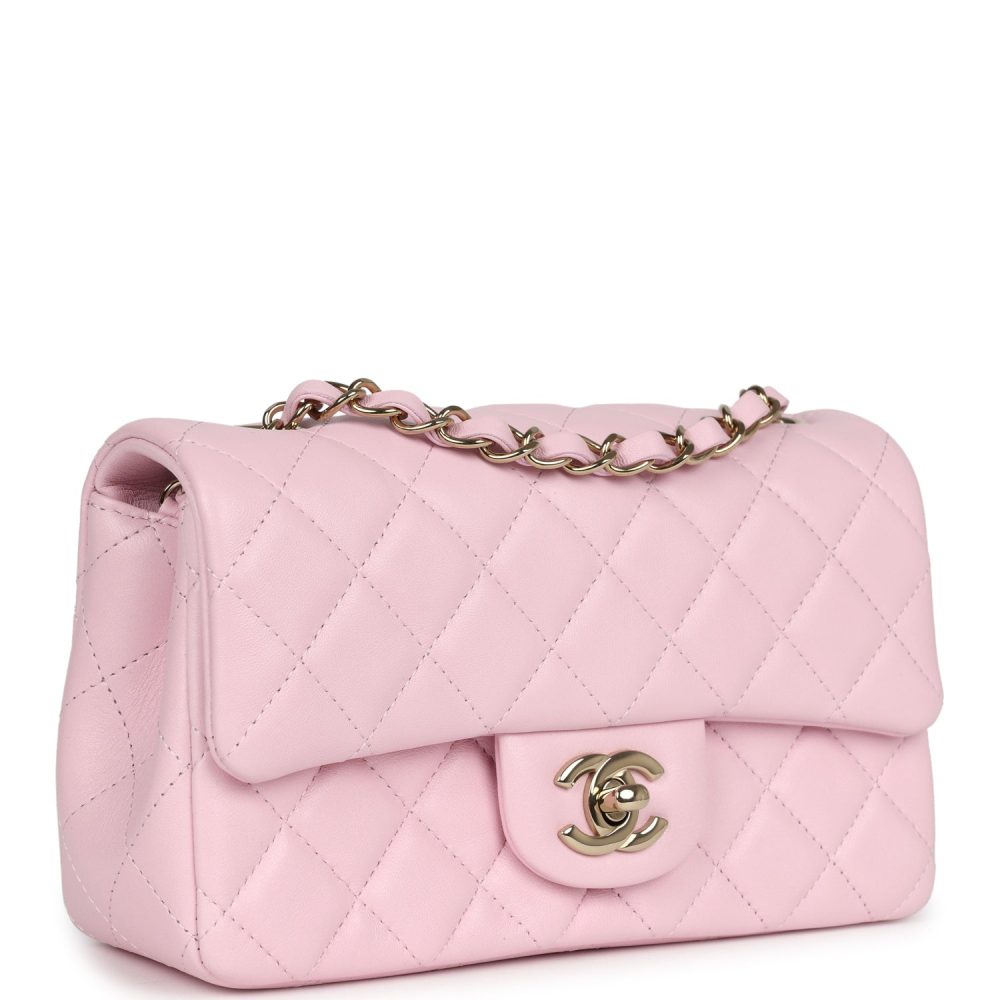 Chanel Mini Classic Rectangular Flap Bag Light Pink Lambskin Light Gold Hardware - Image 2