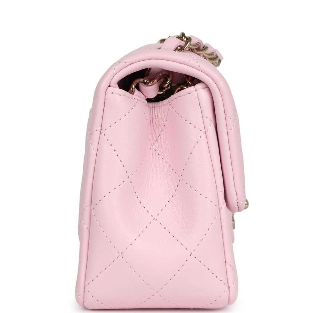 Chanel Mini Classic Rectangular Flap Bag Light Pink Lambskin Light Gold Hardware - Image 3