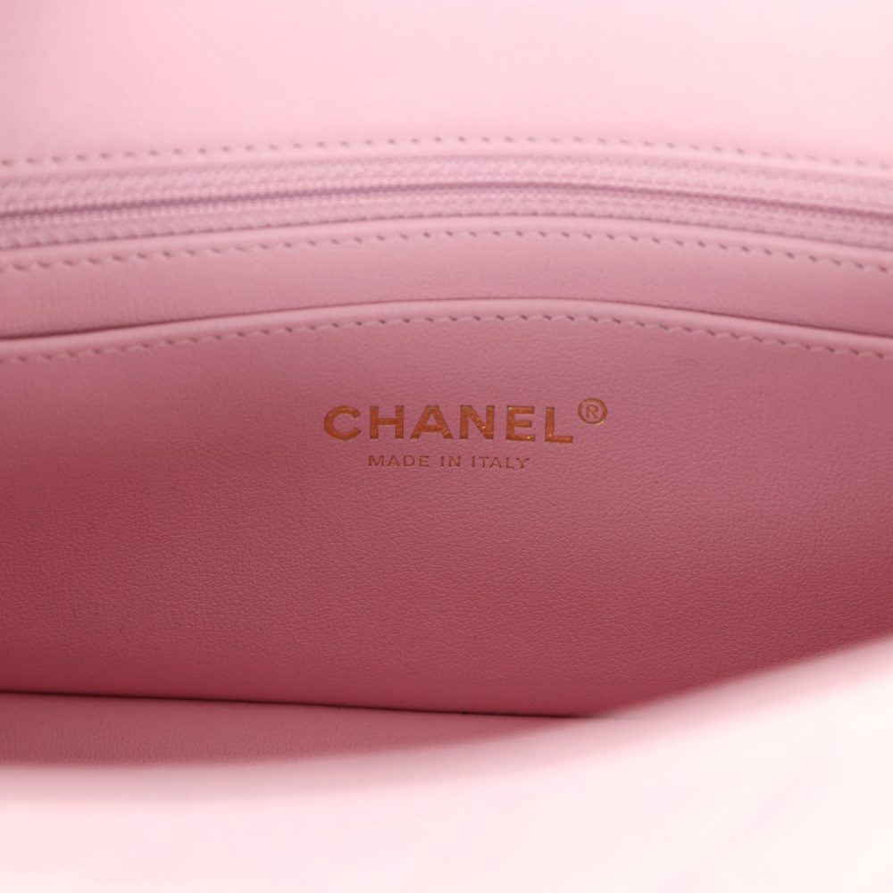 Chanel Mini Classic Rectangular Flap Bag Light Pink Lambskin Light Gold Hardware - Image 9