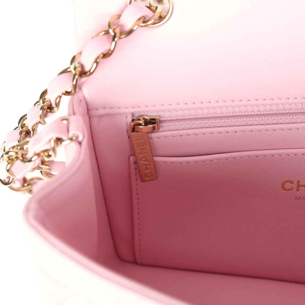 Chanel Mini Classic Rectangular Flap Bag Light Pink Lambskin Light Gold Hardware - Image 10