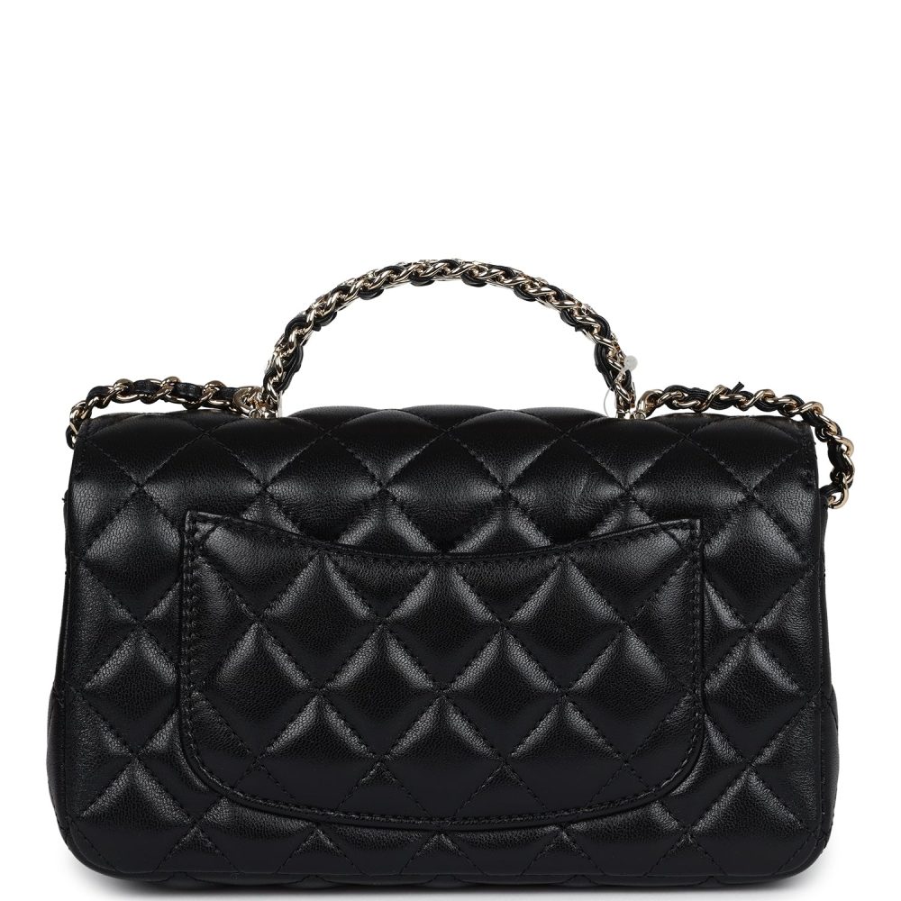 Chanel Mini Rectangular Crystal Top Handle Flap Bag Black Lambskin Light Gold Hardware - Image 4