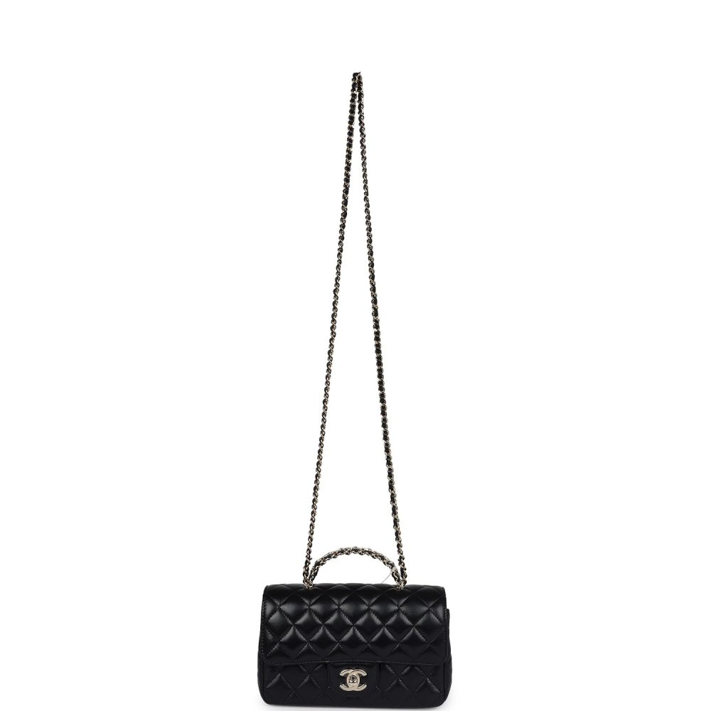 Chanel Mini Rectangular Crystal Top Handle Flap Bag Black Lambskin Light Gold Hardware - Image 7