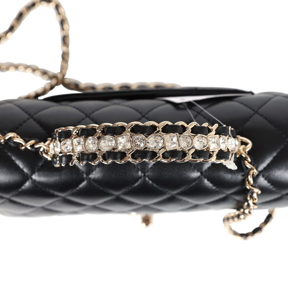 Chanel Mini Rectangular Crystal Top Handle Flap Bag Black Lambskin Light Gold Hardware - Image 8