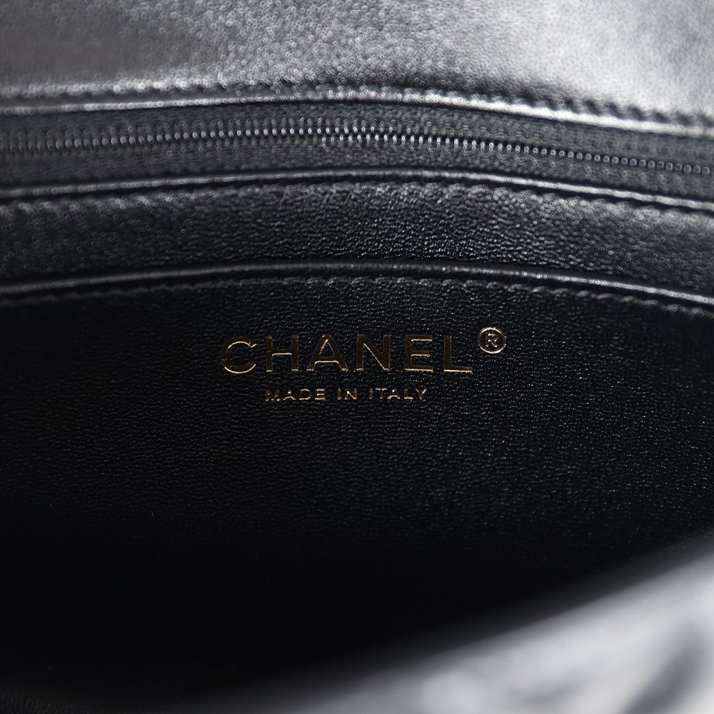 Chanel Mini Rectangular Crystal Top Handle Flap Bag Black Lambskin Light Gold Hardware - Image 10