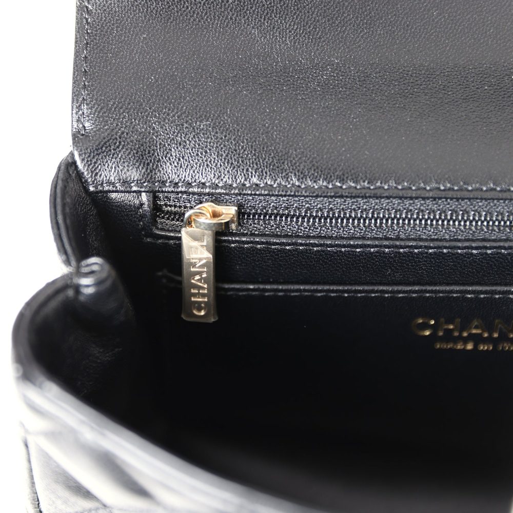 Chanel Mini Rectangular Crystal Top Handle Flap Bag Black Lambskin Light Gold Hardware - Image 11