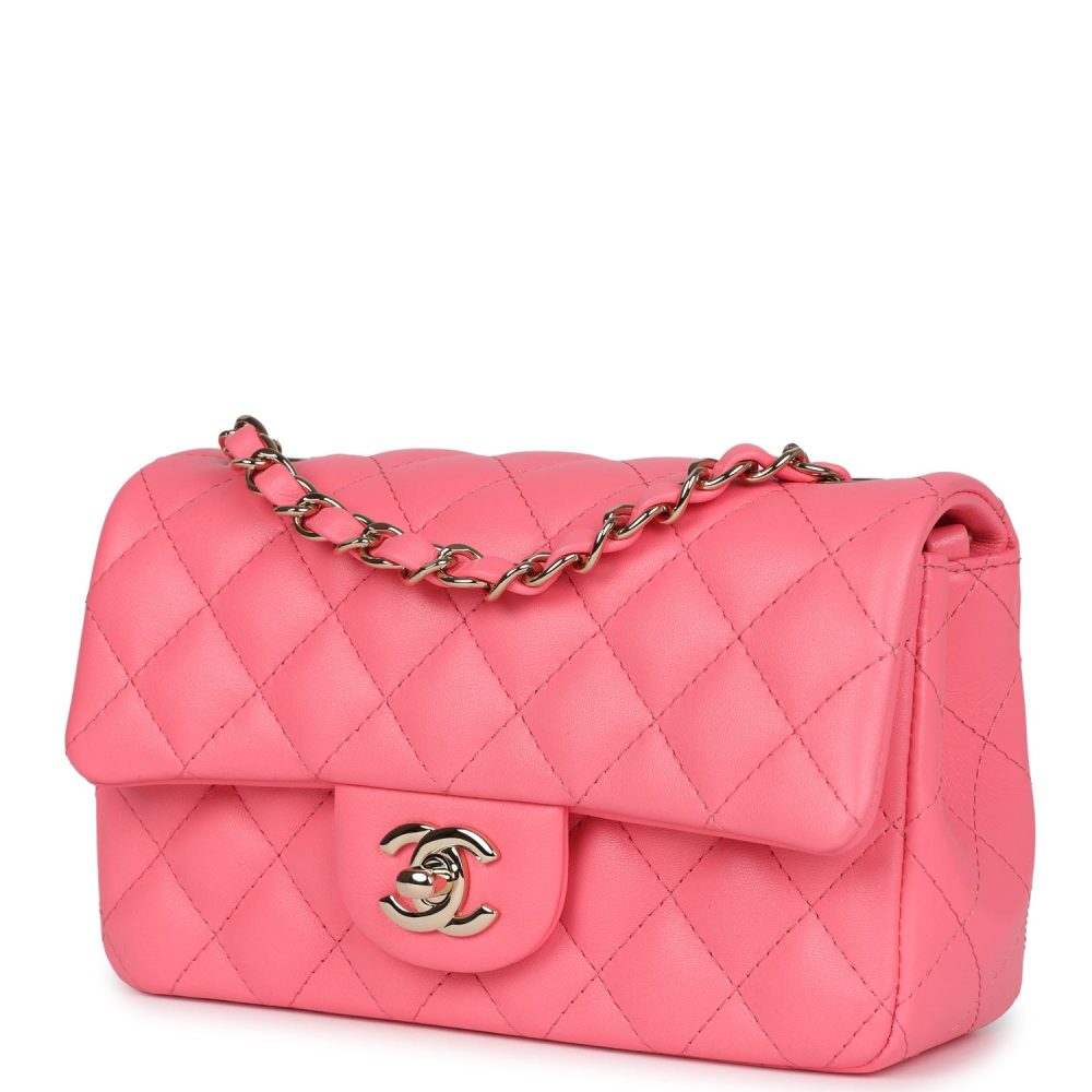 Chanel Mini Rectangular Flap Bag Hot Pink Lambskin Light Gold Hardware - Image 5