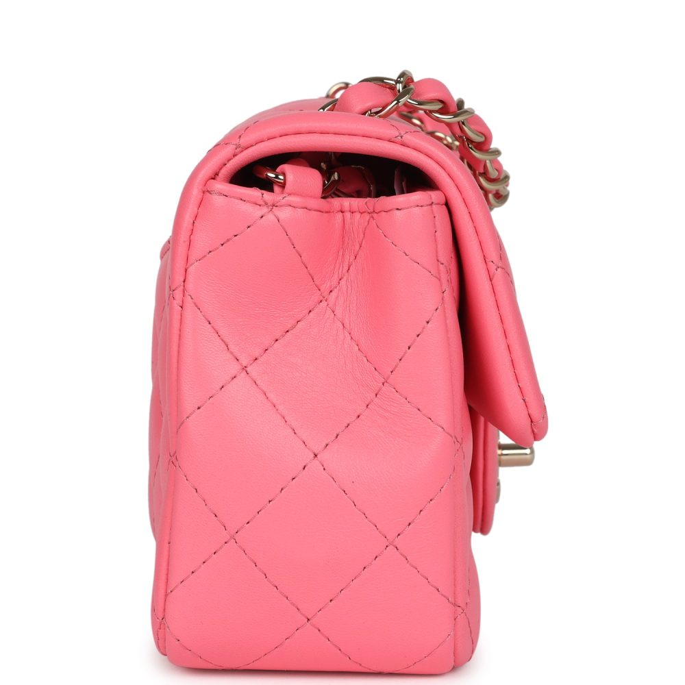 Chanel Mini Rectangular Flap Bag Hot Pink Lambskin Light Gold Hardware - Image 3