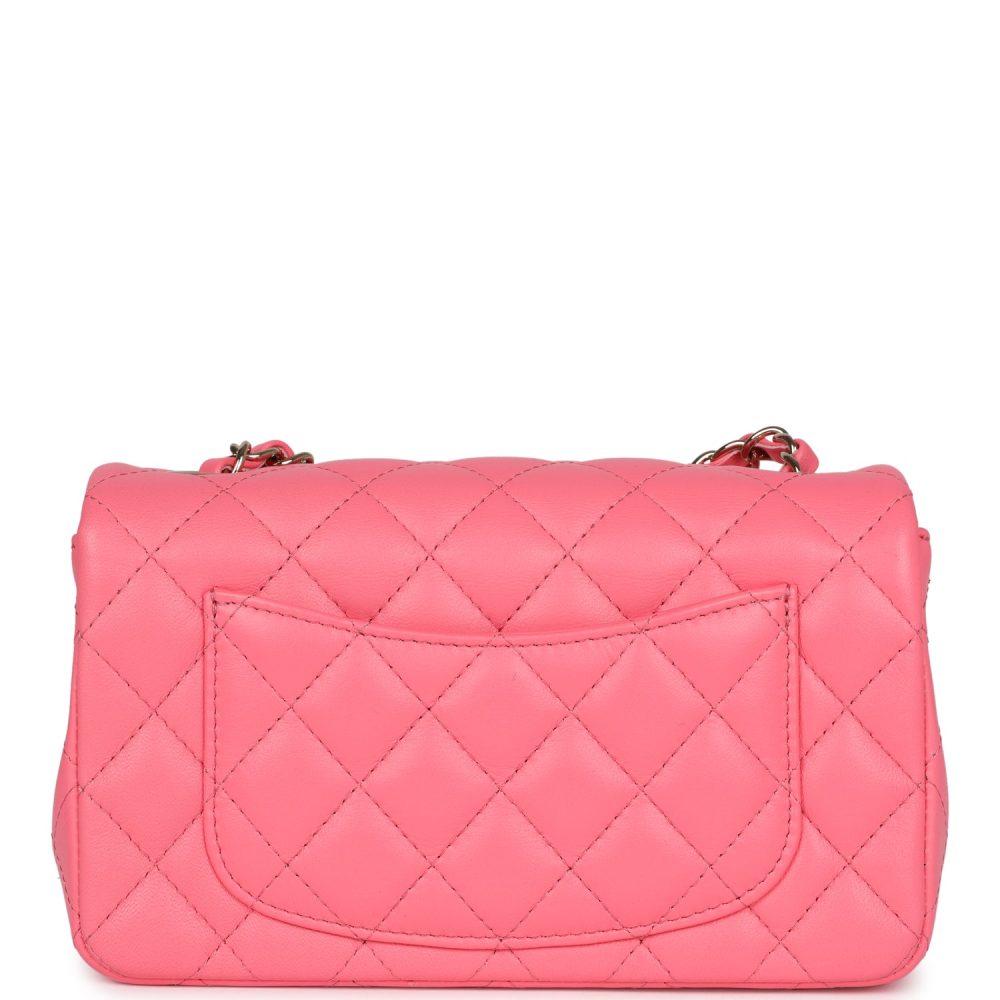 Chanel Mini Rectangular Flap Bag Hot Pink Lambskin Light Gold Hardware - Image 4