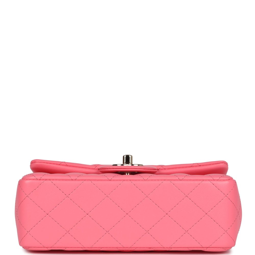 Chanel Mini Rectangular Flap Bag Hot Pink Lambskin Light Gold Hardware - Image 6