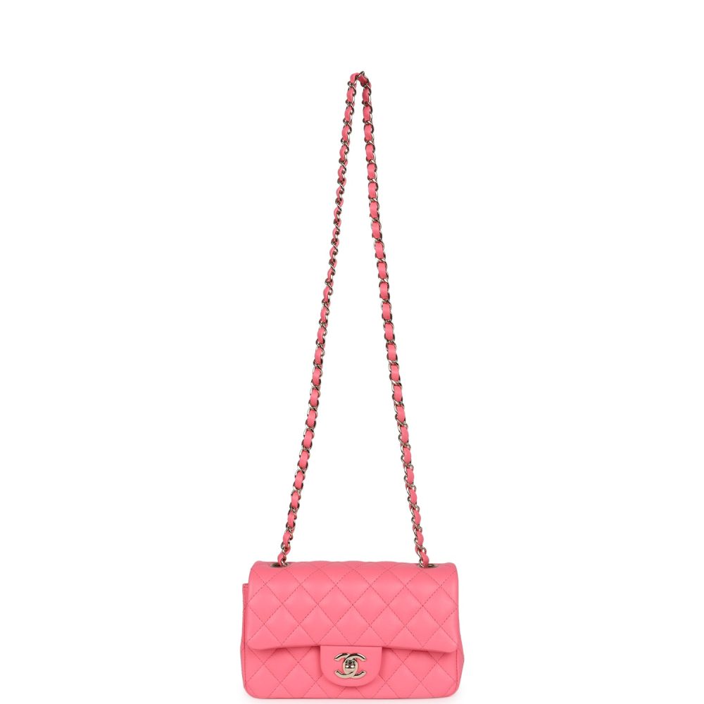Chanel Mini Rectangular Flap Bag Hot Pink Lambskin Light Gold Hardware - Image 7