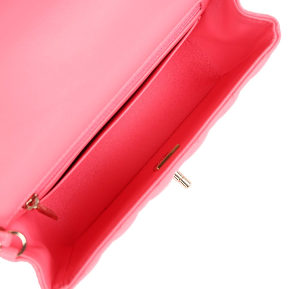 Chanel Mini Rectangular Flap Bag Hot Pink Lambskin Light Gold Hardware - Image 8