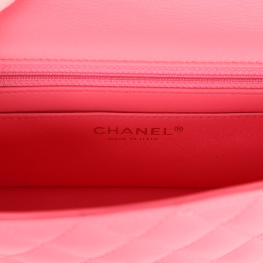 Chanel Mini Rectangular Flap Bag Hot Pink Lambskin Light Gold Hardware - Image 9