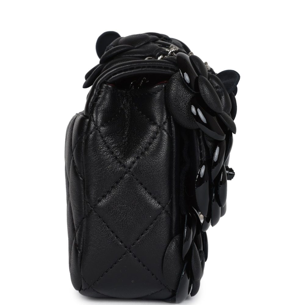 Chanel Mini Rectangular Camellia Flap Bag Black Lambskin and Patent Silver Hardware - Image 4