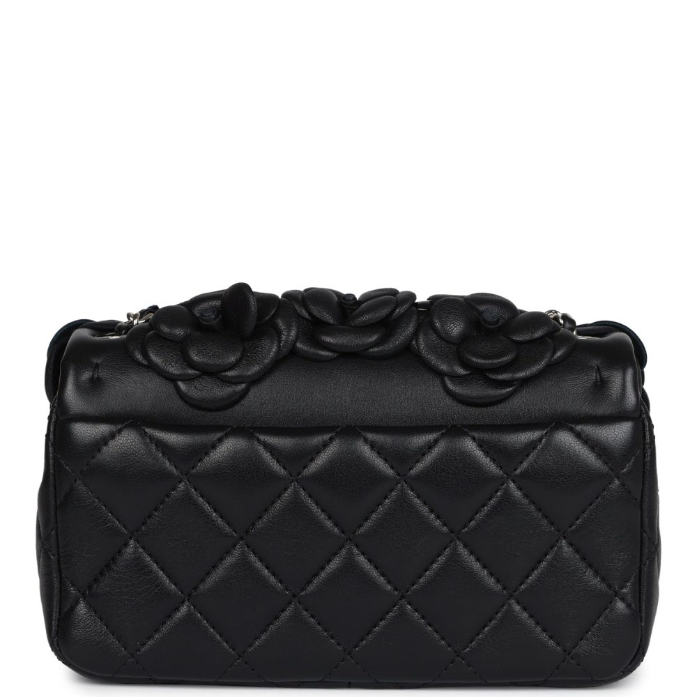 Chanel Mini Rectangular Camellia Flap Bag Black Lambskin and Patent Silver Hardware - Image 5