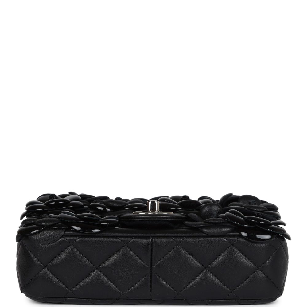 Chanel Mini Rectangular Camellia Flap Bag Black Lambskin and Patent Silver Hardware - Image 6