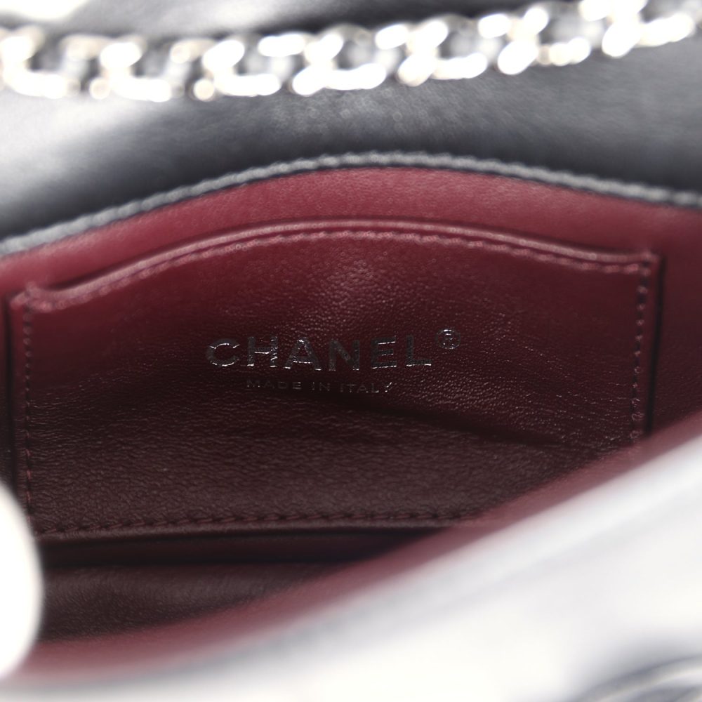 Chanel Mini Rectangular Camellia Flap Bag Black Lambskin and Patent Silver Hardware - Image 9