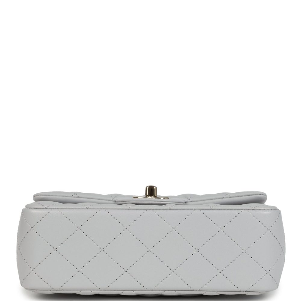 Chanel Mini Rectangular Flap Bag with Top Handle Light Grey Lambskin Light Gold Hardware - Image 6