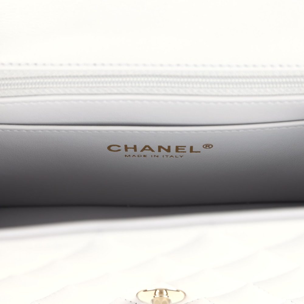 Chanel Mini Rectangular Flap Bag with Top Handle Light Grey Lambskin Light Gold Hardware - Image 9