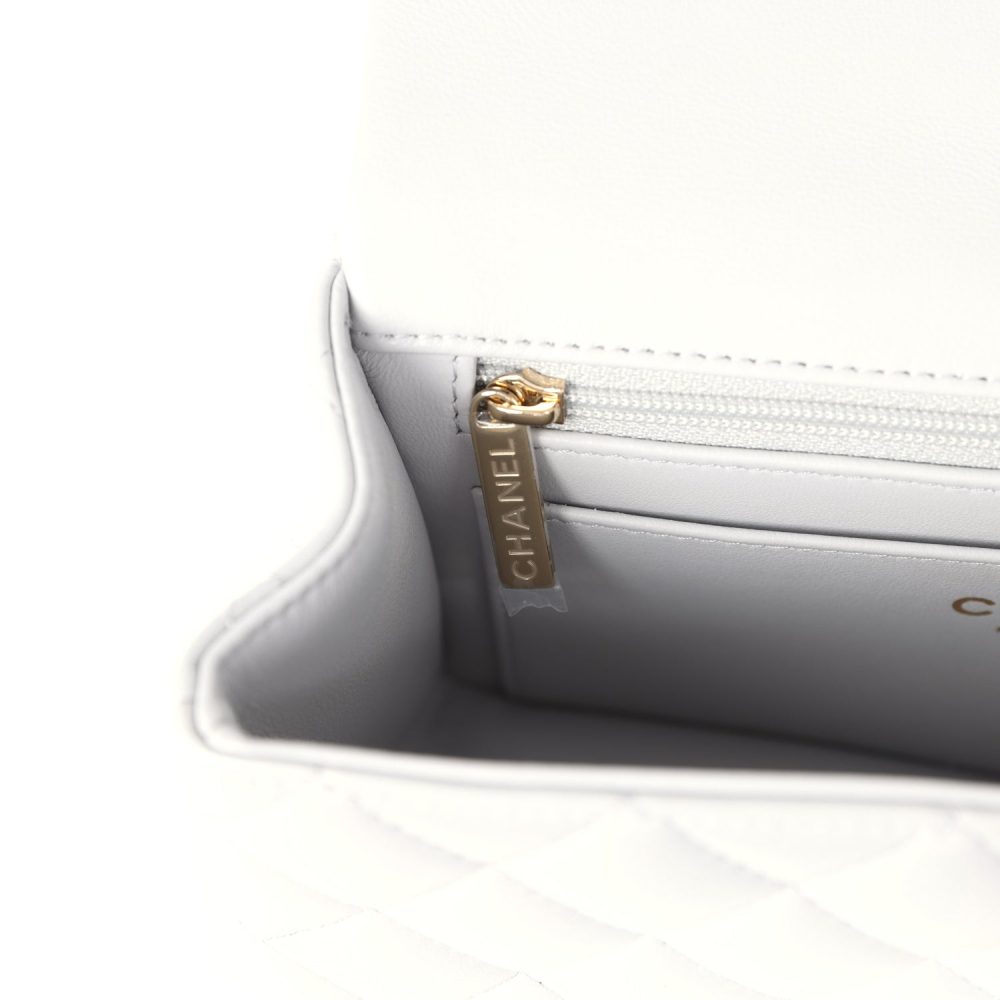 Chanel Mini Rectangular Flap Bag with Top Handle Light Grey Lambskin Light Gold Hardware - Image 10
