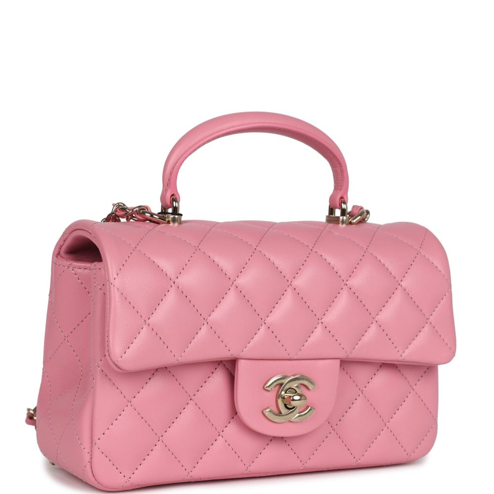 Chanel Mini Rectangular Flap with Top Handle Pink Lambskin Light Gold Hardware - Image 2