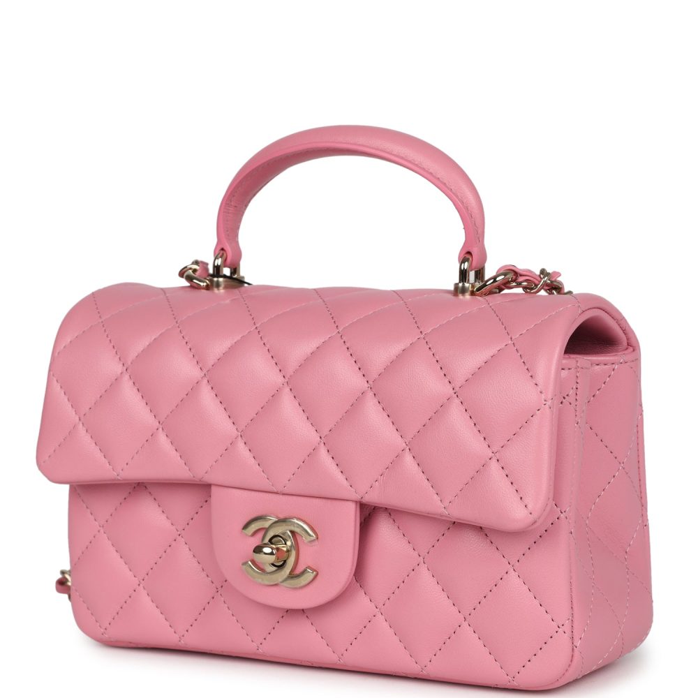 Chanel Mini Rectangular Flap with Top Handle Pink Lambskin Light Gold Hardware - Image 5