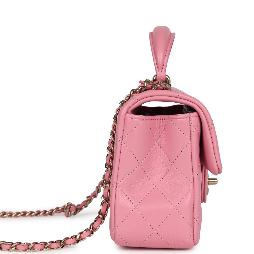 Chanel Mini Rectangular Flap with Top Handle Pink Lambskin Light Gold Hardware - Image 3