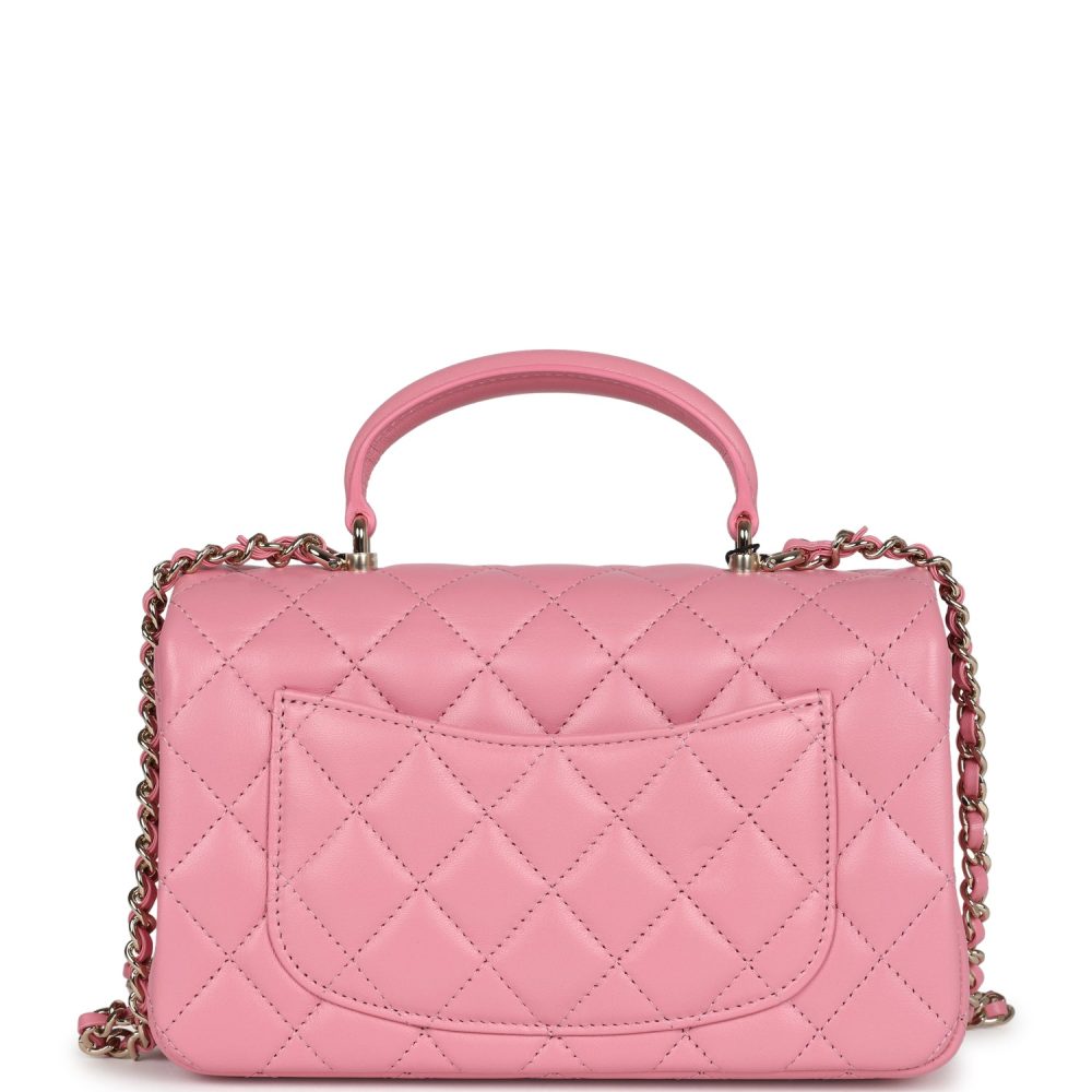 Chanel Mini Rectangular Flap with Top Handle Pink Lambskin Light Gold Hardware - Image 4