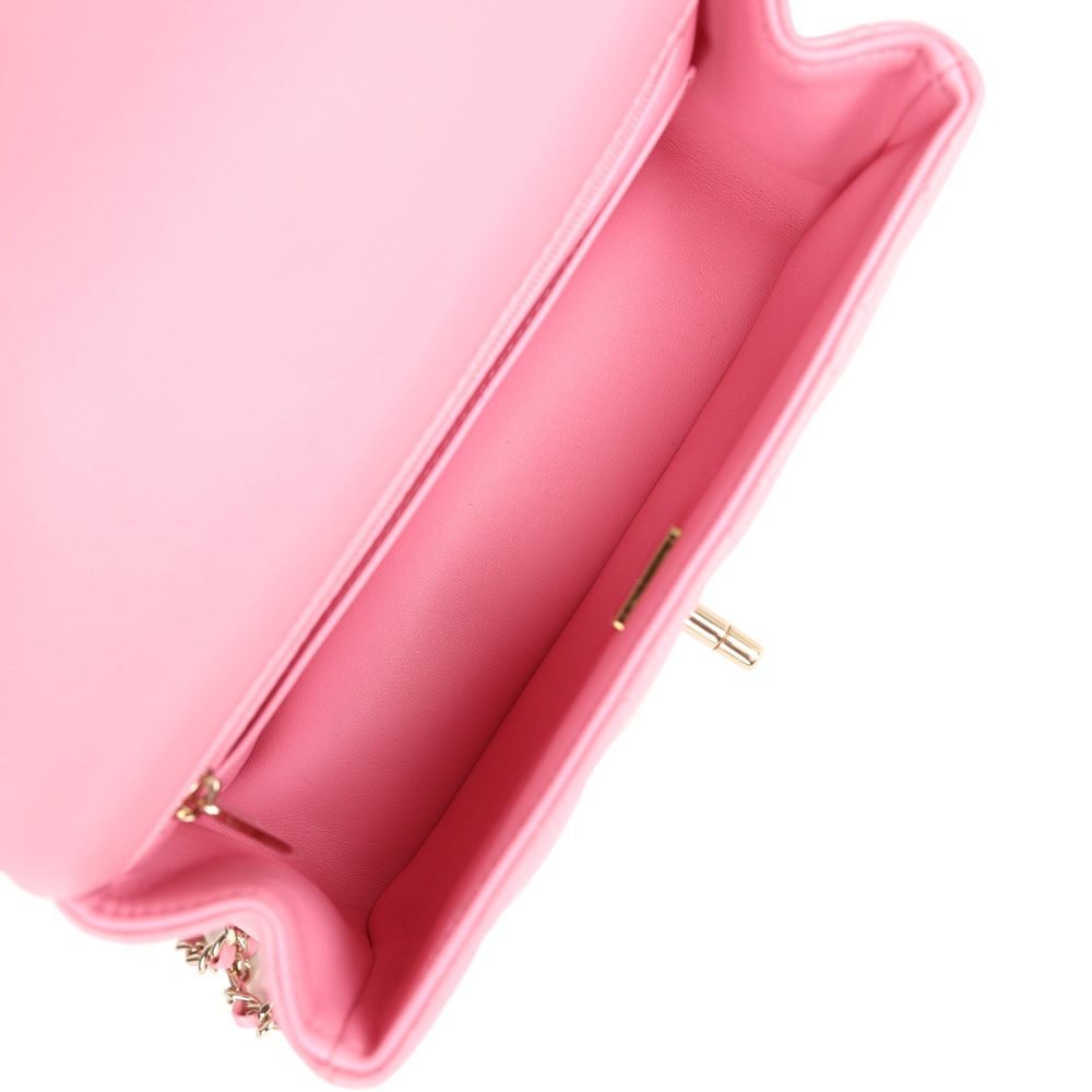 Chanel Mini Rectangular Flap with Top Handle Pink Lambskin Light Gold Hardware - Image 8