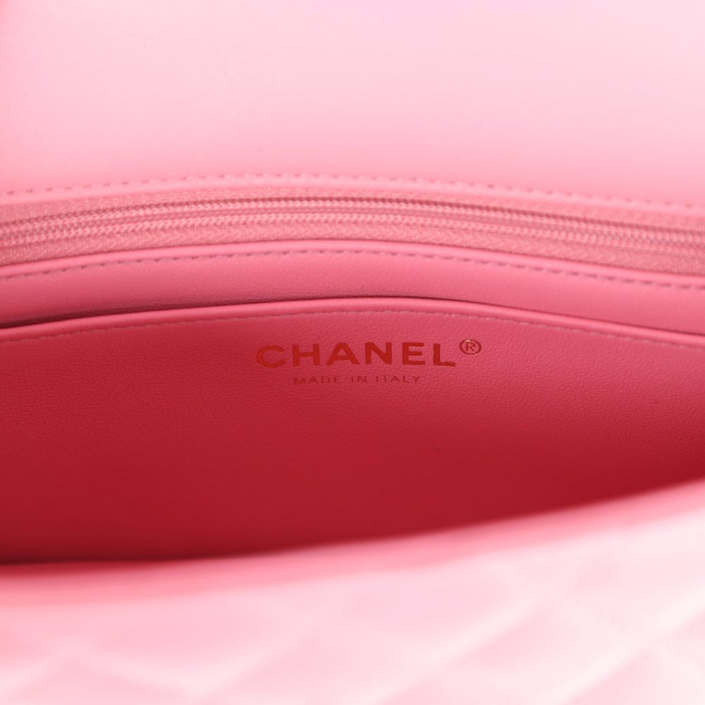 Chanel Mini Rectangular Flap with Top Handle Pink Lambskin Light Gold Hardware - Image 9