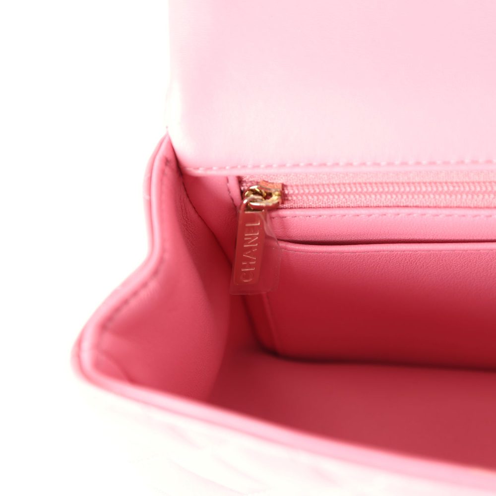 Chanel Mini Rectangular Flap with Top Handle Pink Lambskin Light Gold Hardware - Image 10