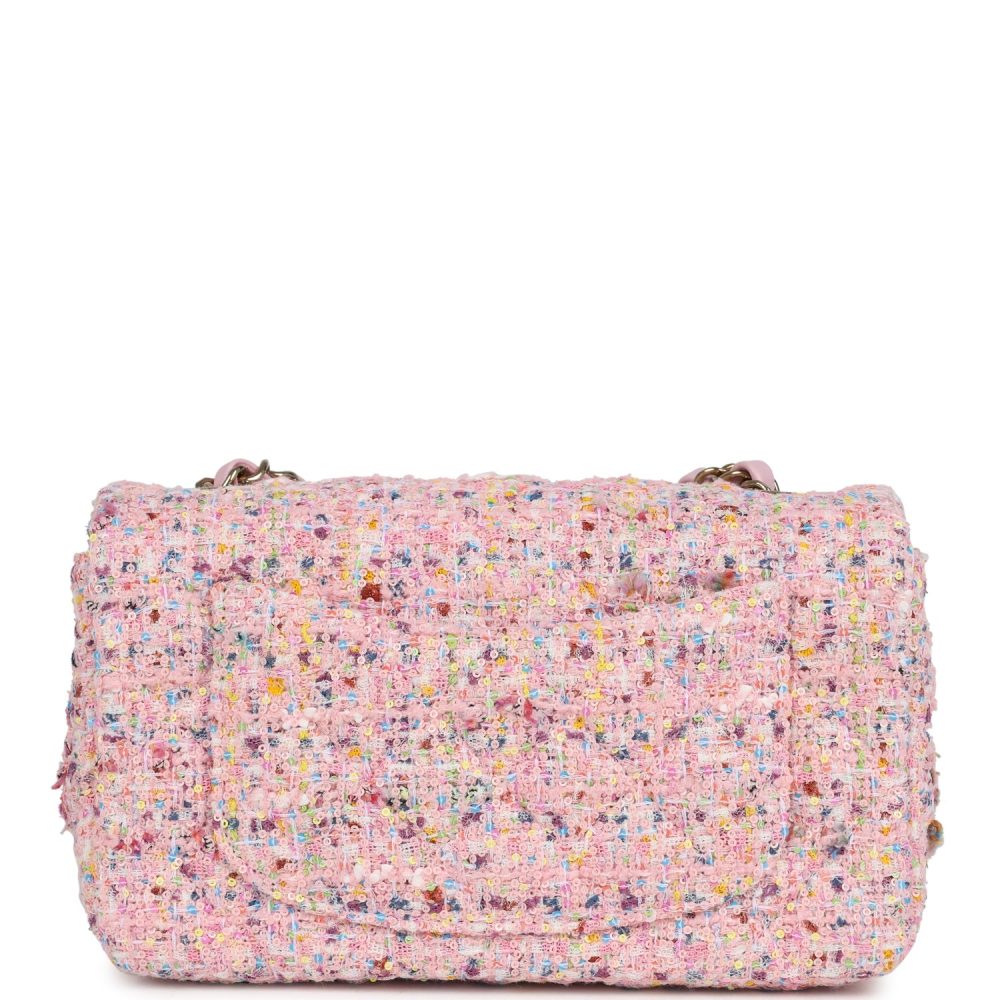 Chanel Mini Classic Rectangular Flap Bag Pink Tweed and Sequin Light Gold Hardware - Image 4