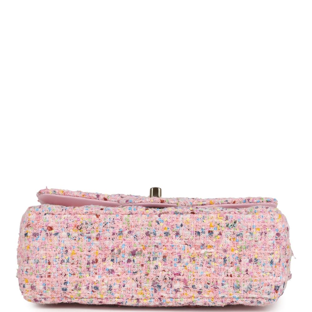 Chanel Mini Classic Rectangular Flap Bag Pink Tweed and Sequin Light Gold Hardware - Image 6