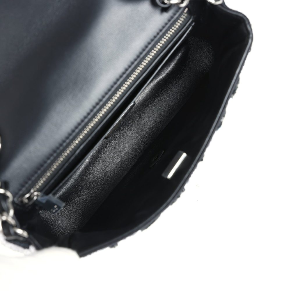 Chanel Mini Rectangular Flower Flap Bag Black, Navy and White Sequin Ruthenium Hardware - Image 8