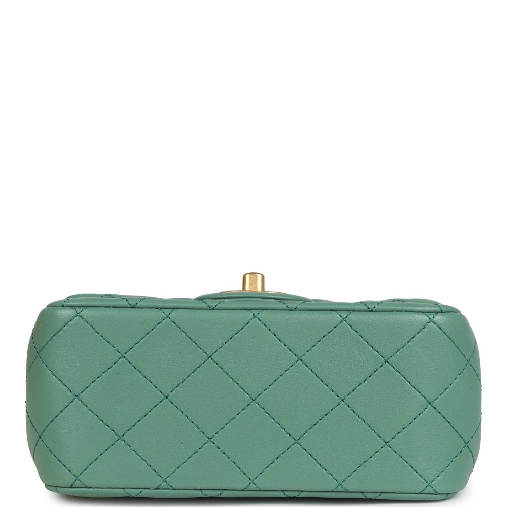 Chanel Mini Square Pearl Crush Flap Bag Green Lambskin Antique Gold Hardware - Image 6