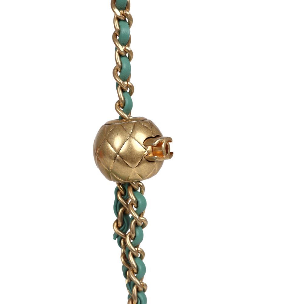 Chanel Mini Square Pearl Crush Flap Bag Green Lambskin Antique Gold Hardware - Image 8